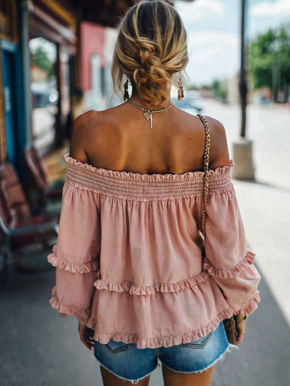 Chemise Vintage à Manches Longues et Épaules Dénudées - Livraison en 24 Heures !