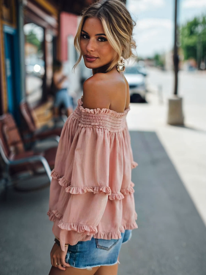 Chemise Vintage à Manches Longues et Épaules Dénudées - Livraison en 24 Heures !