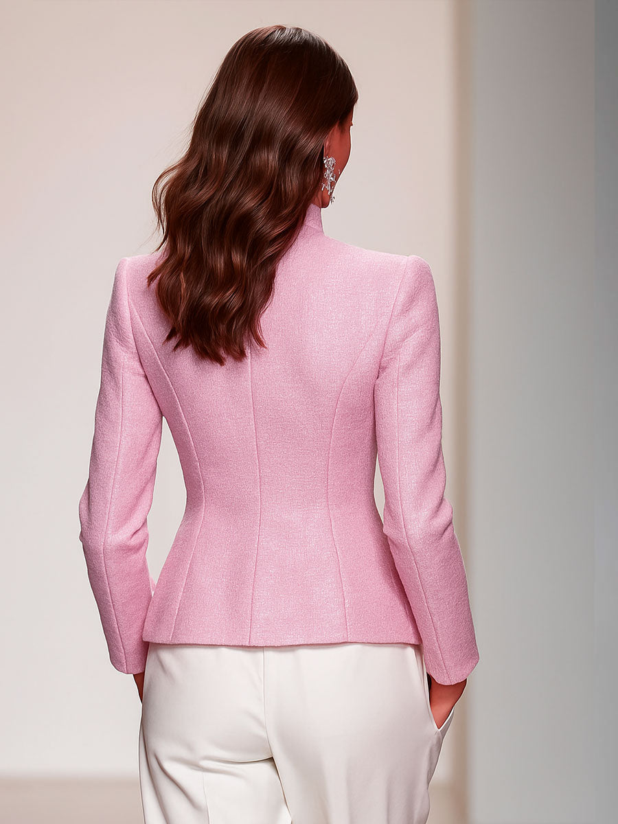 Veste en Tweed Élégante avec Col Montant et Fermeture Boutonnée