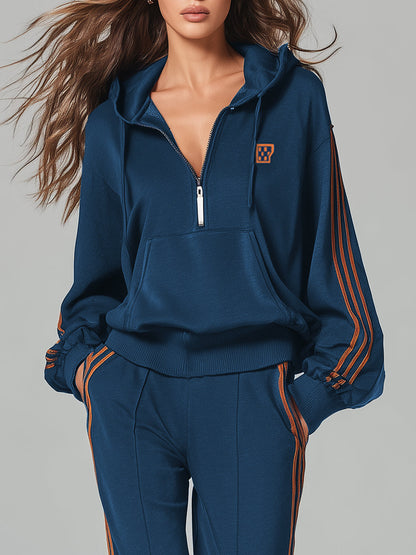 Ensemble Sportif Bleu Foncé : Sweat à Capuche avec Volants et Pantalon Décontracté